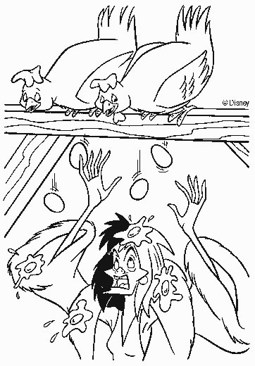 coloriage 101 dalmatiens cruella d enfer recoit des oeufs